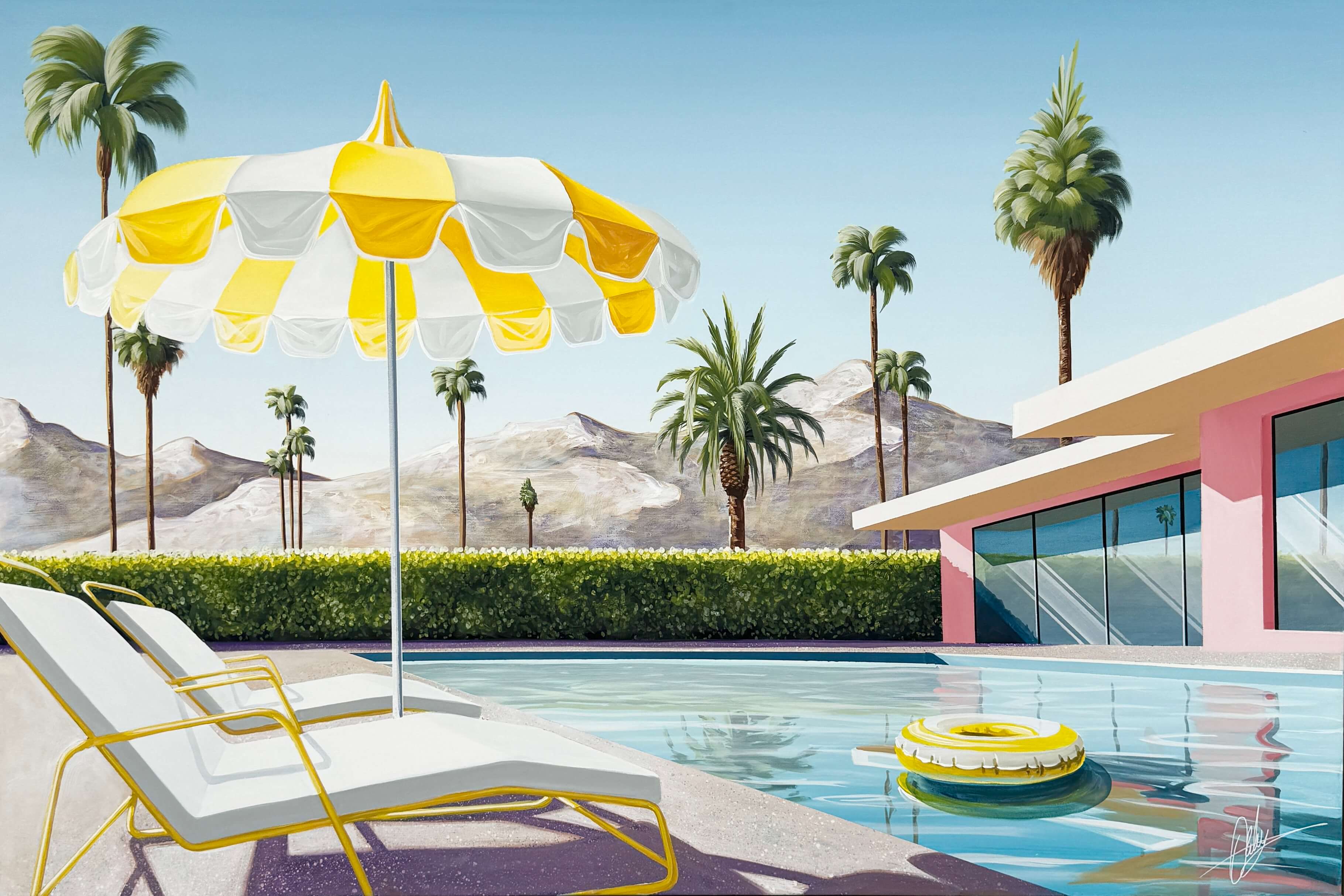 Poolside Mountain Views - Framed - 105 x 156cm