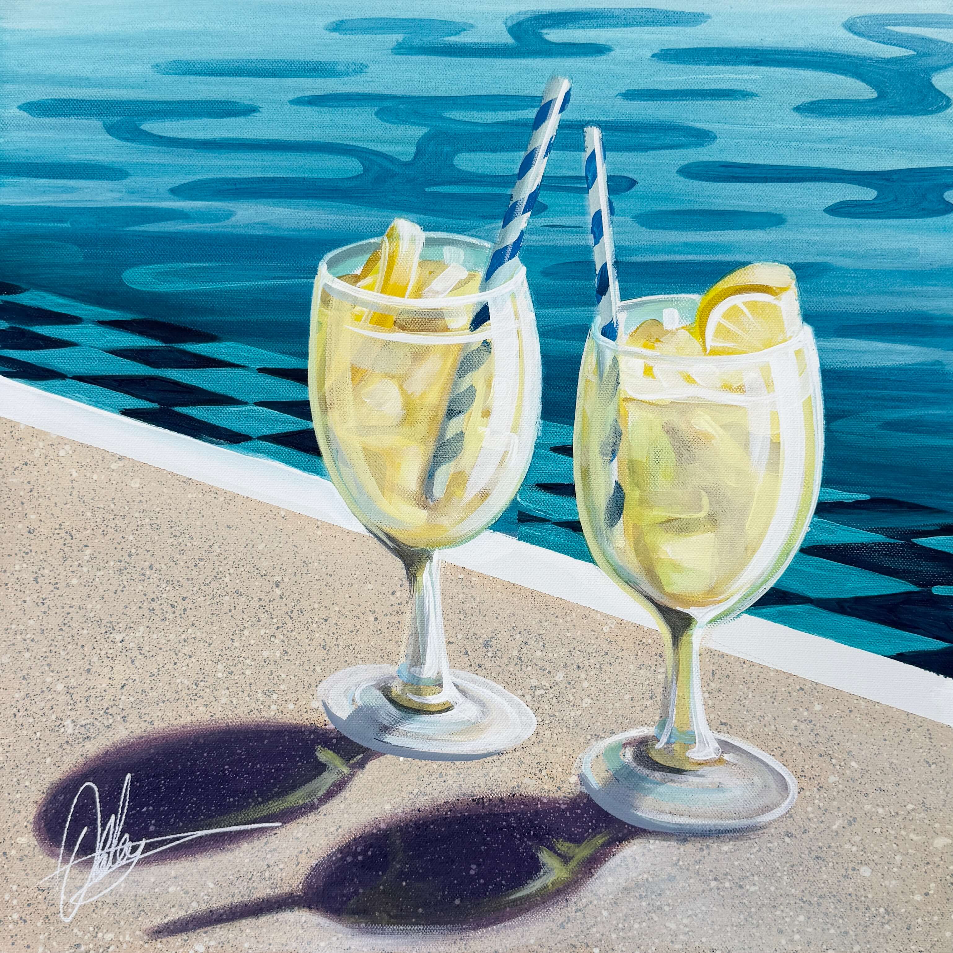 Poolside Cheers - Framed - 49 x 49cm